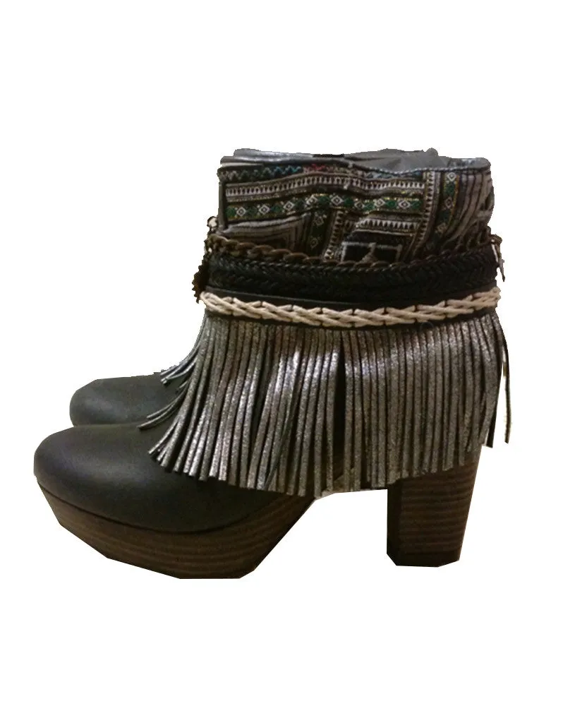 Boho Custom Made High Heel Boots - Black