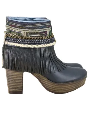 Boho Custom Made High Heel Boots - Black