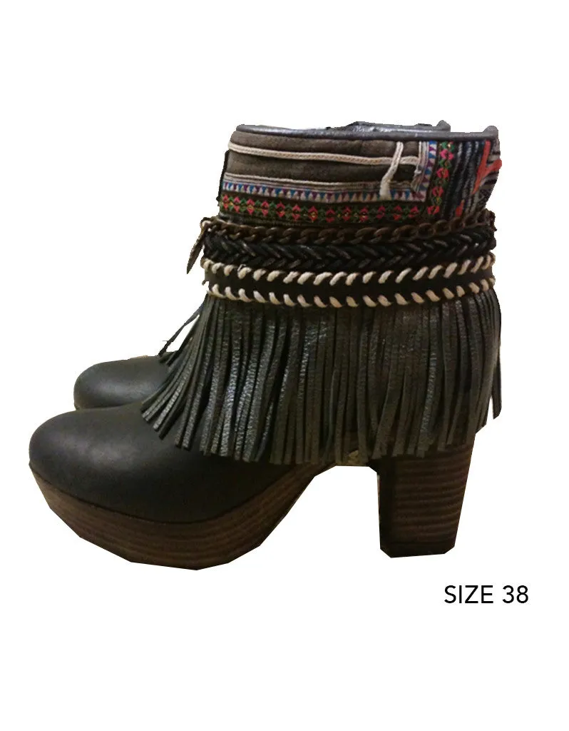 Boho Custom Made High Heel Boots - Black