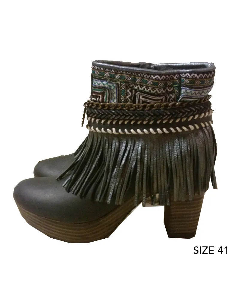 Boho Custom Made High Heel Boots - Black