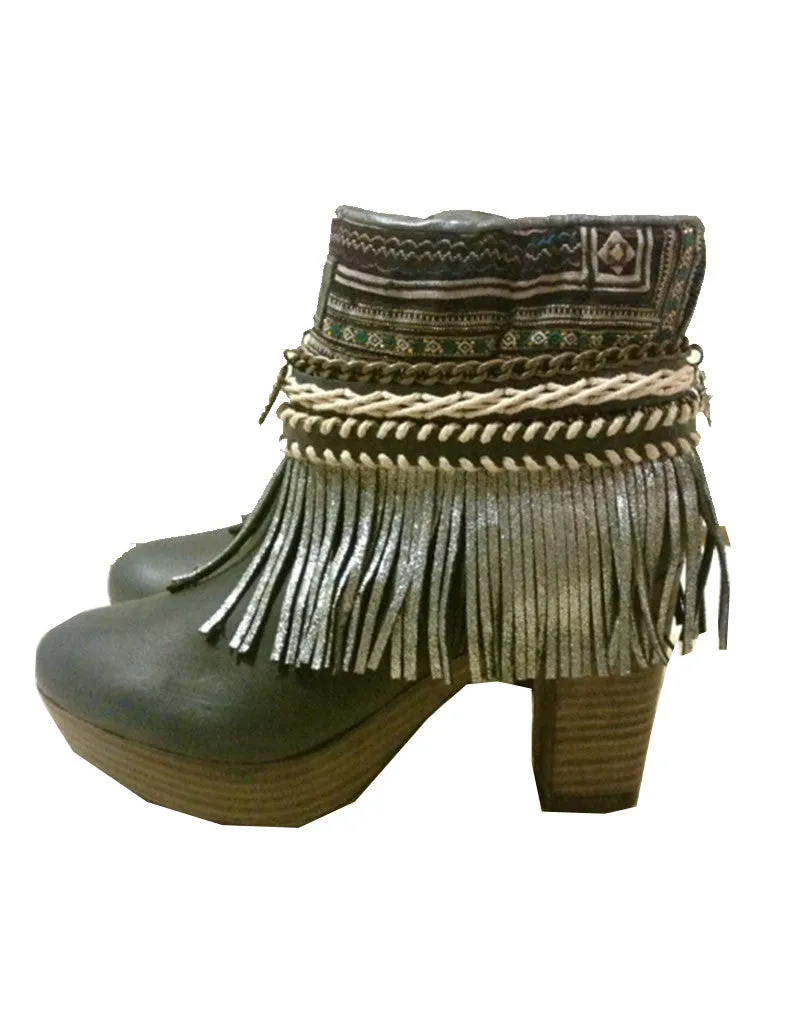 Boho Custom Made High Heel Boots - Black