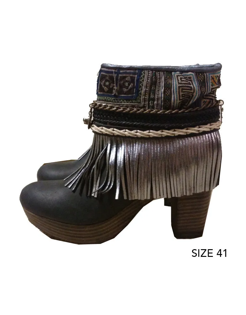 Boho Custom Made High Heel Boots - Black
