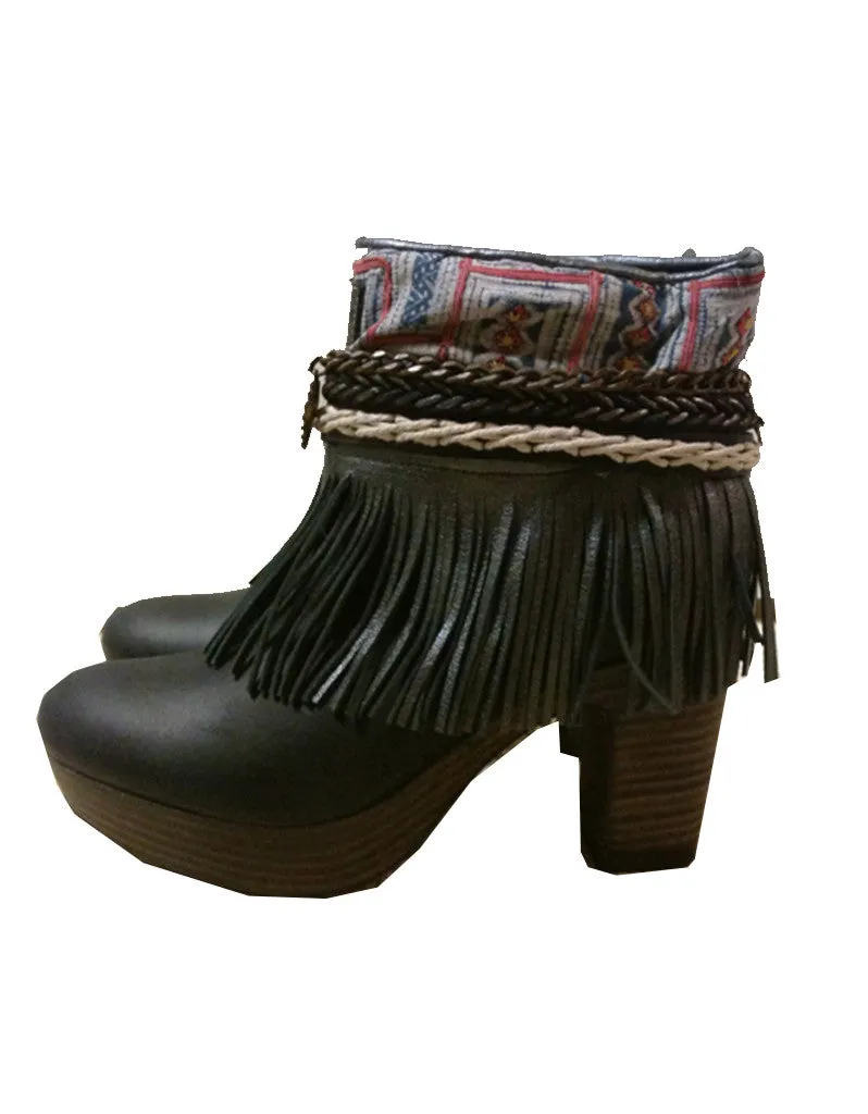 Boho Custom Made High Heel Boots - Black