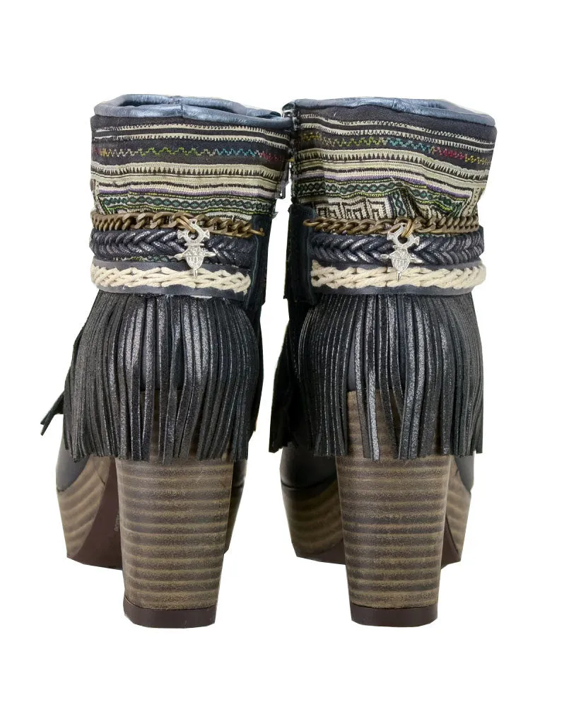 Boho Custom Made High Heel Boots - Black