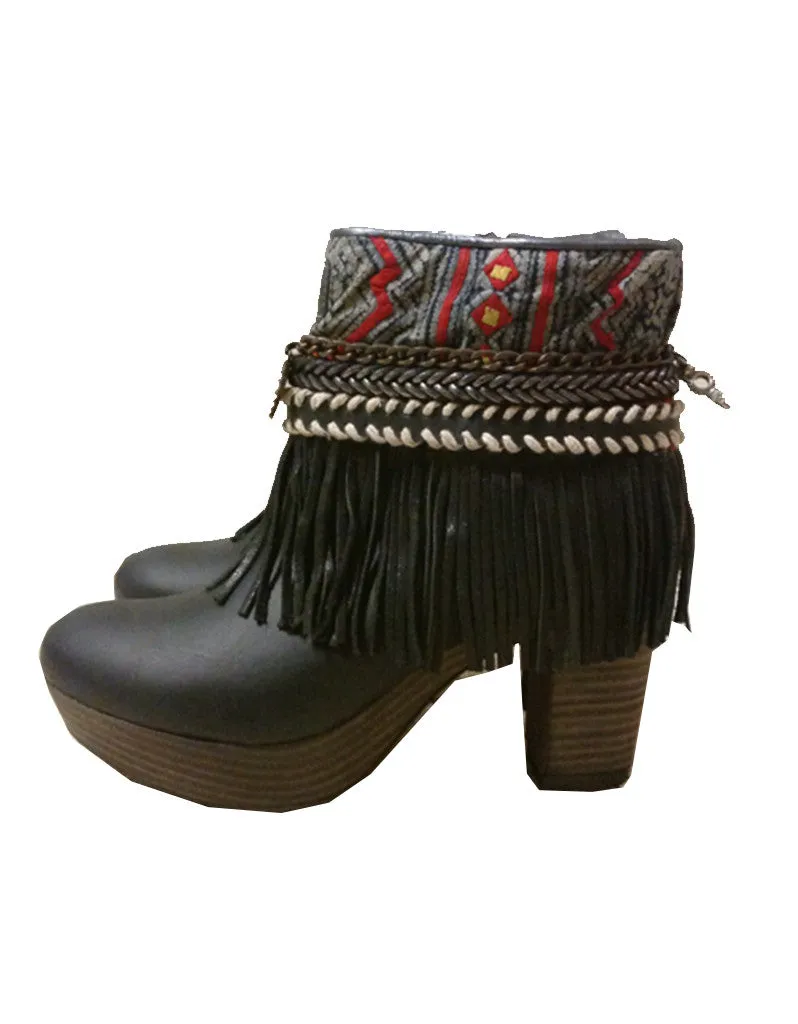 Boho Custom Made High Heel Boots - Black