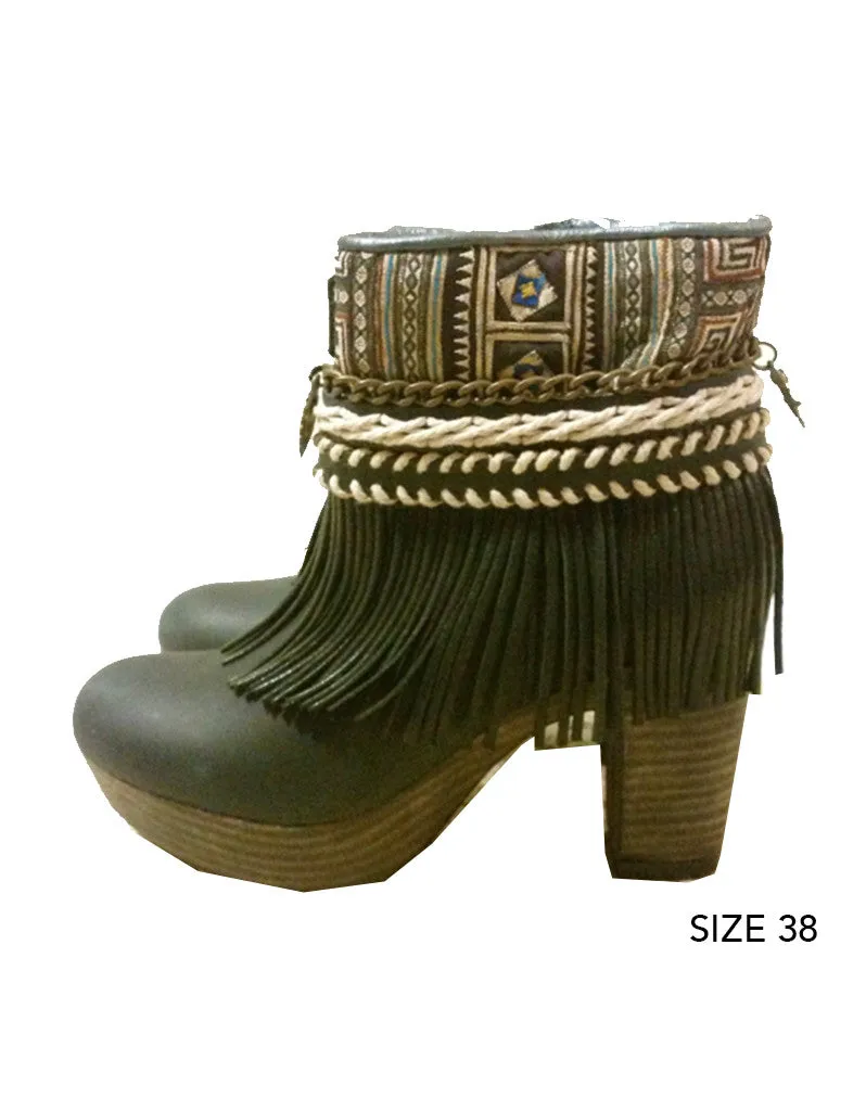 Boho Custom Made High Heel Boots - Black