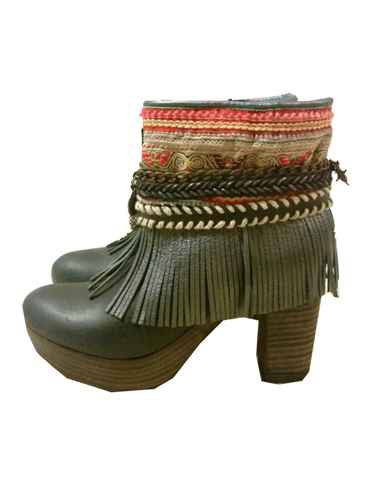Boho Custom Made High Heel Boots - Black