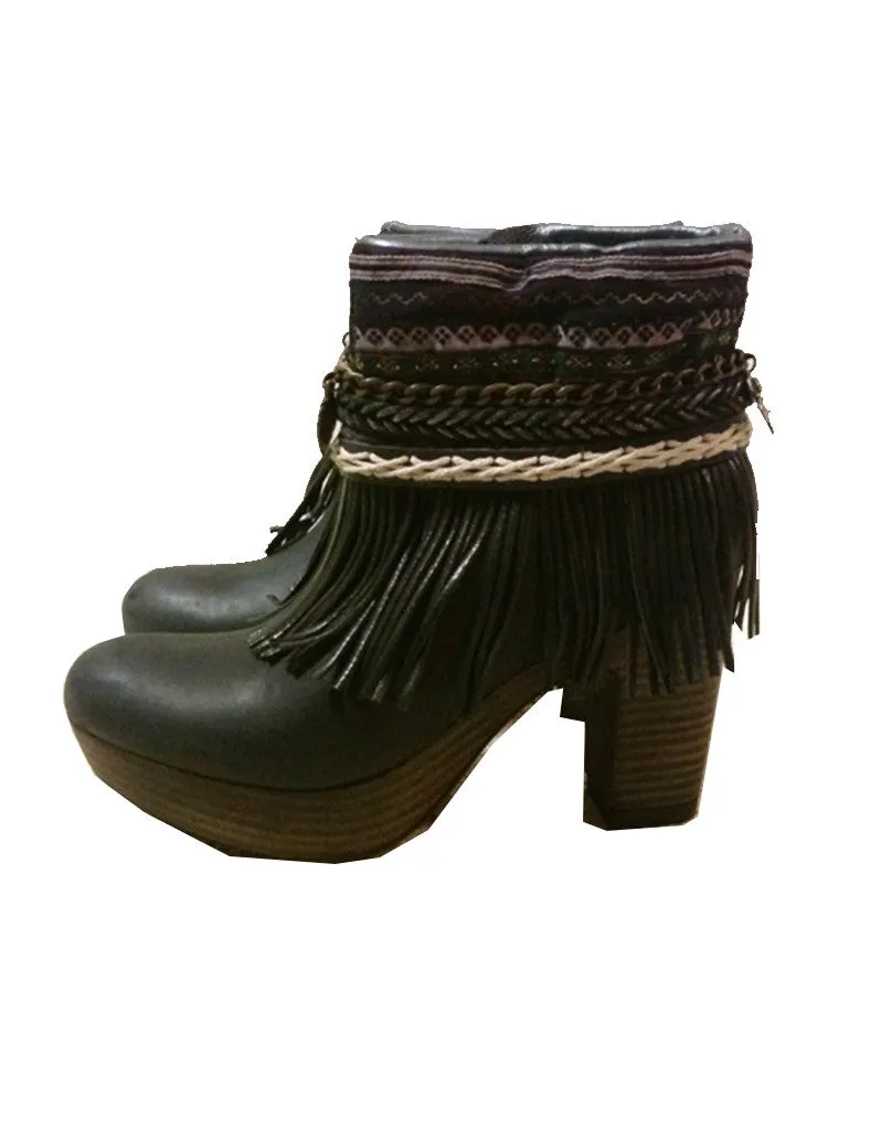 Boho Custom Made High Heel Boots - Black