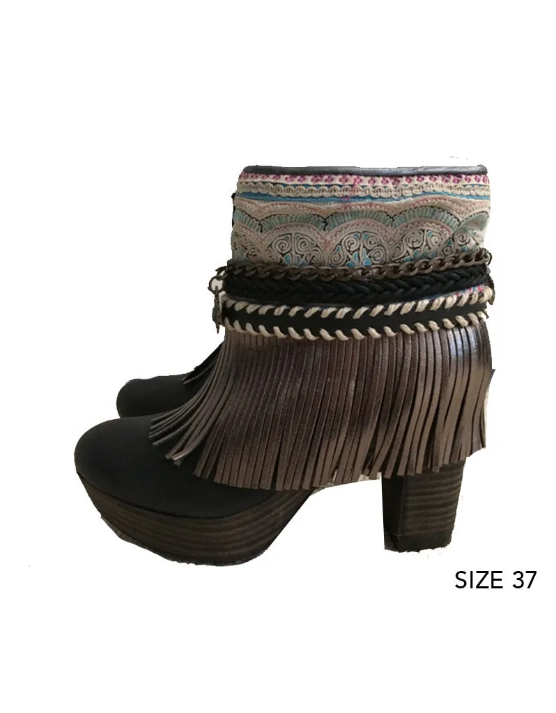 Boho Custom Made High Heel Boots - Black