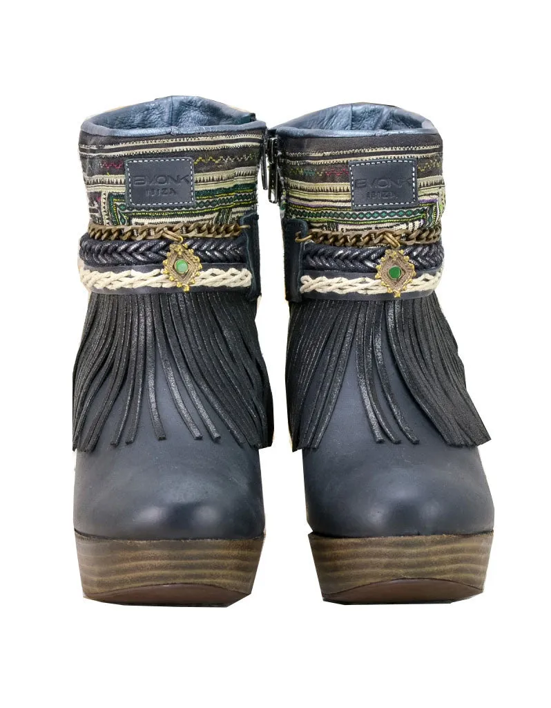 Boho Custom Made High Heel Boots - Black