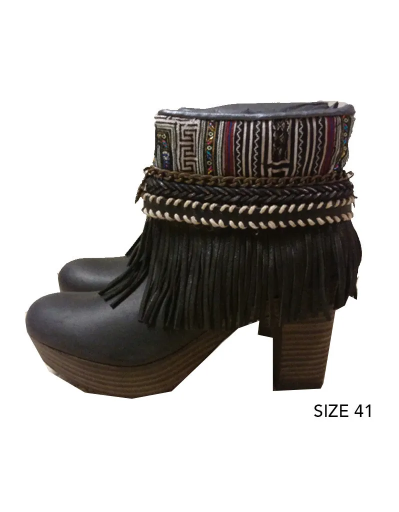 Boho Custom Made High Heel Boots - Black
