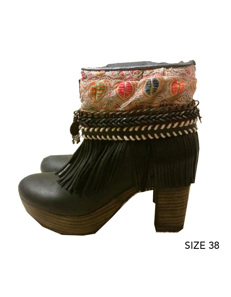 Boho Custom Made High Heel Boots - Black