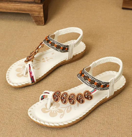 Boho Floral Embroidered Sandals for Women