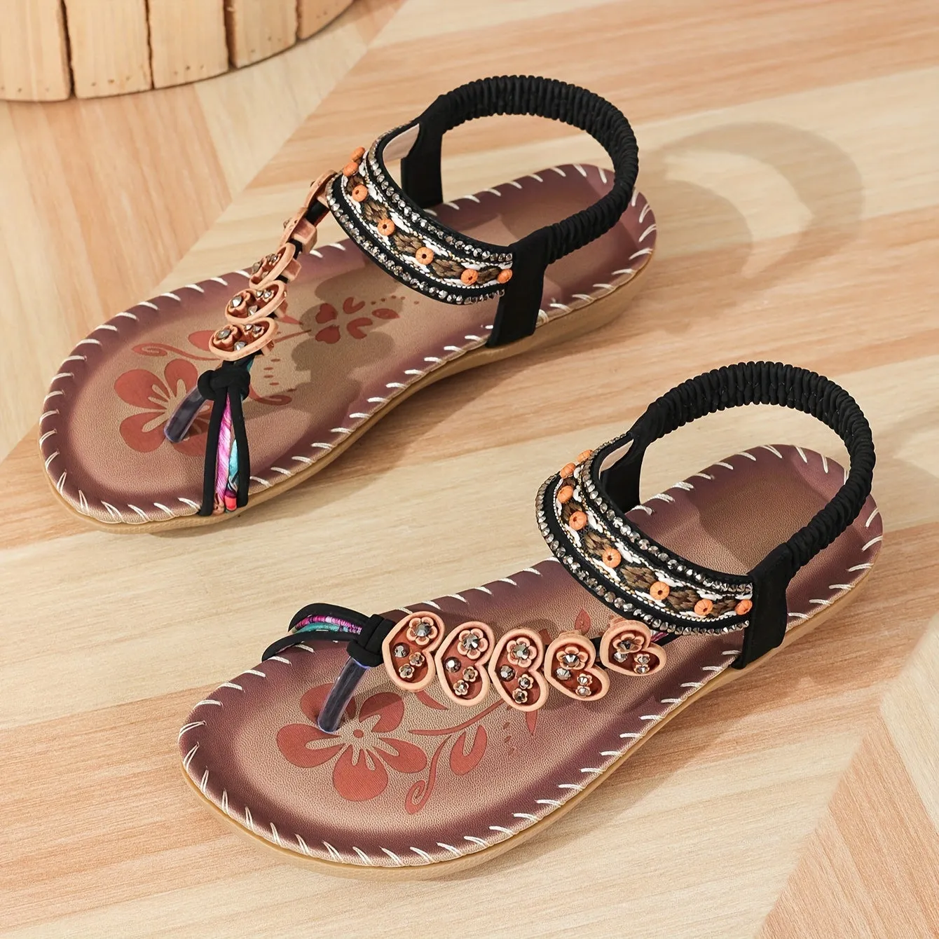 Boho Floral Embroidered Sandals for Women
