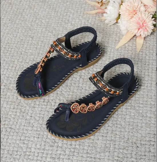 Boho Floral Embroidered Sandals for Women