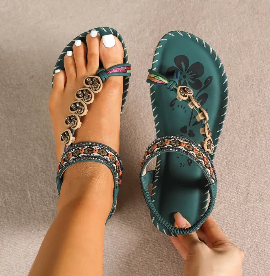 Boho Floral Embroidered Sandals for Women