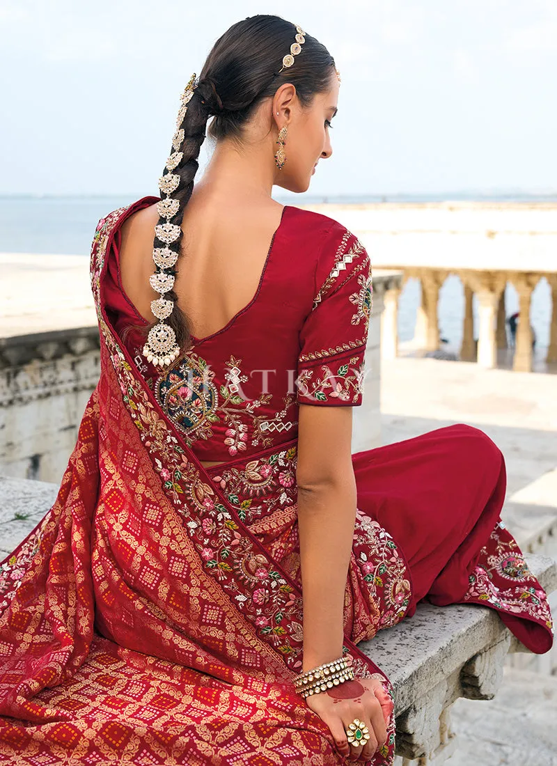 Bridal Maroon Handwork Embroidery Wedding Saree