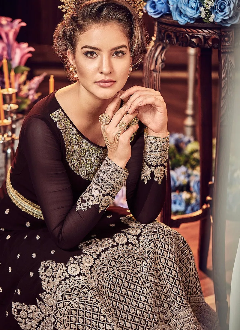 Brown All Embellished Ghera Kaliyaari Anarkali Suit