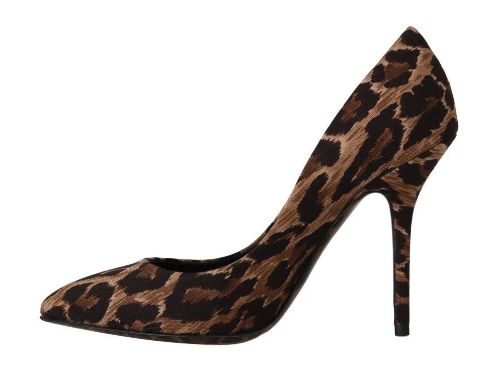 Brown Cotton Leopard Pumps Heels