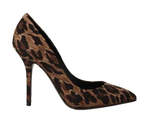 Brown Cotton Leopard Pumps Heels