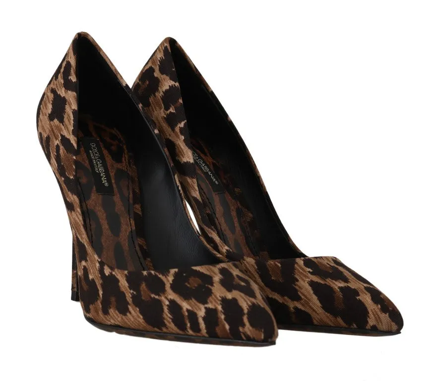 Brown Cotton Leopard Pumps Heels