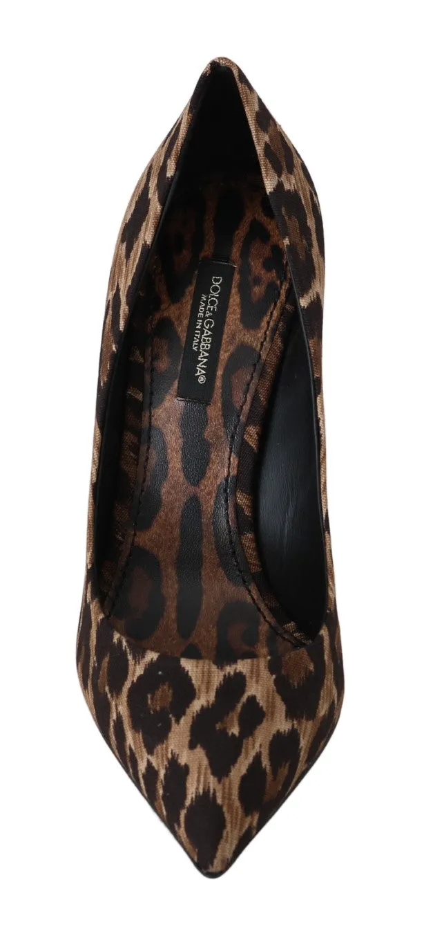 Brown Cotton Leopard Pumps Heels