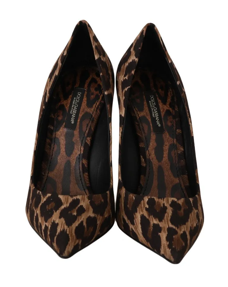 Brown Cotton Leopard Pumps Heels