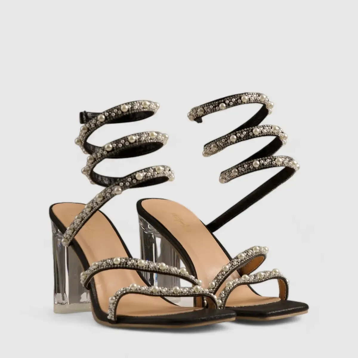 Bulbul Perspex Heel Bling Sandal Black HAR002