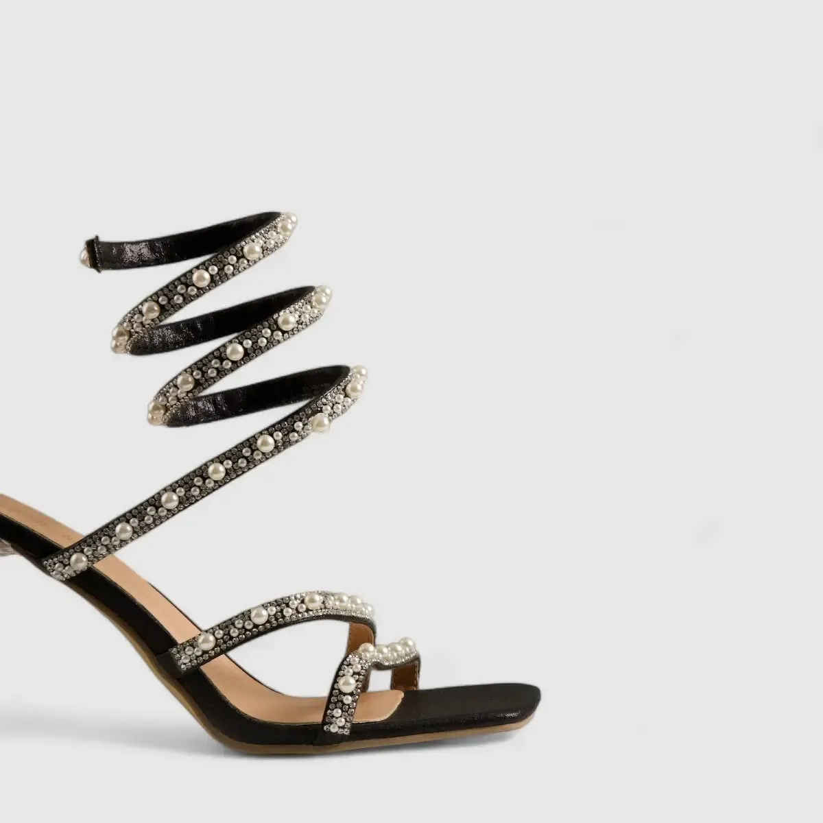 Bulbul Perspex Heel Bling Sandal Black HAR002