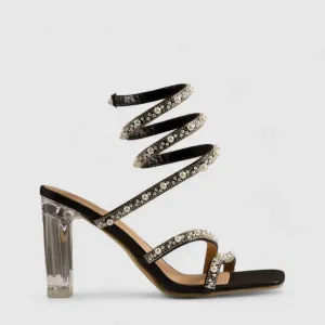 Bulbul Perspex Heel Bling Sandal Black HAR002
