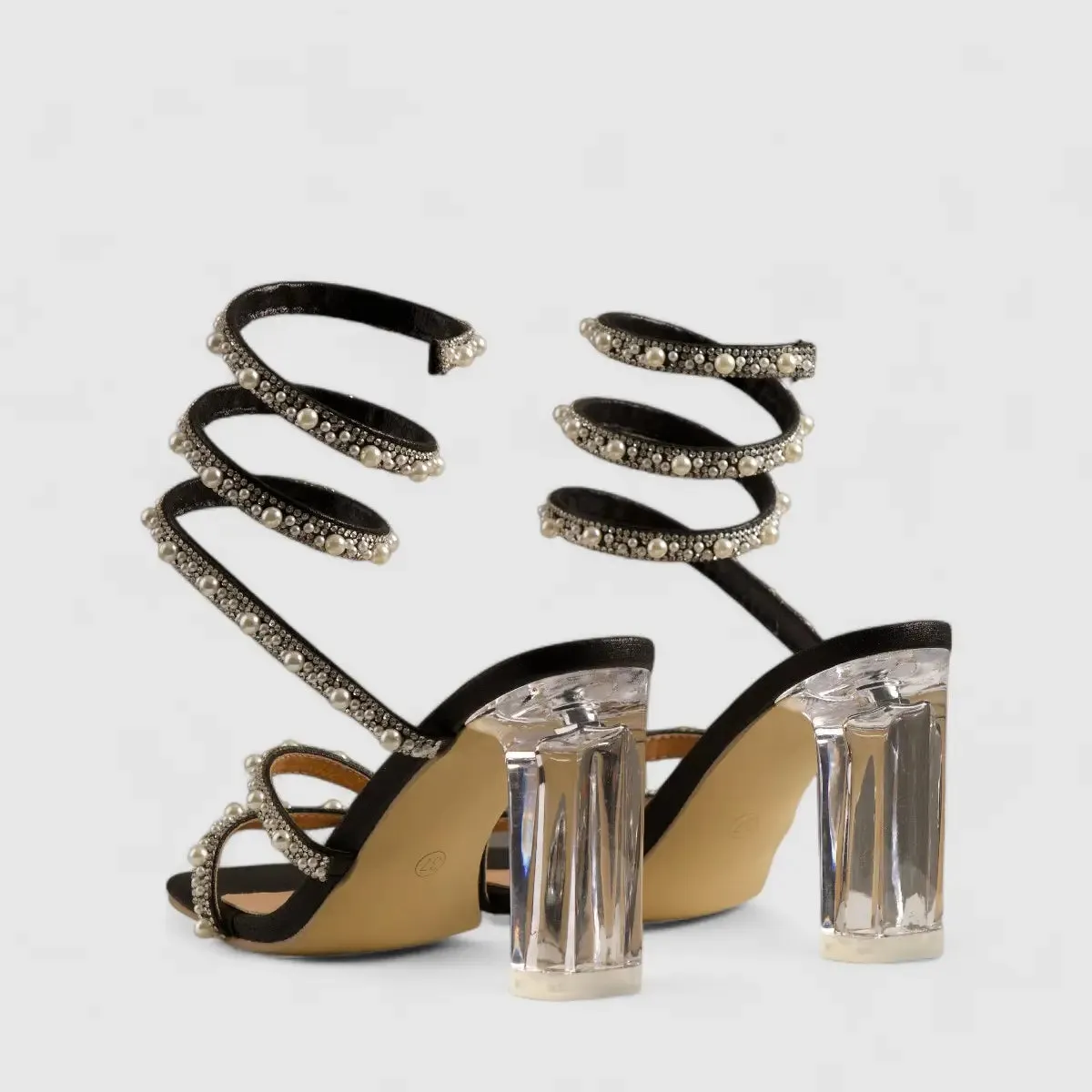 Bulbul Perspex Heel Bling Sandal Black HAR002