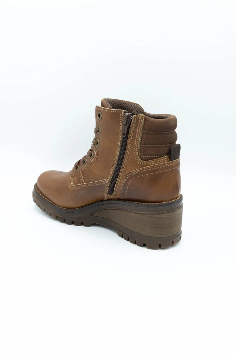 Bullboxer Ankle Wedge Leather Booties for Women in Cognac | 447-M5-0209A-COGNAC
