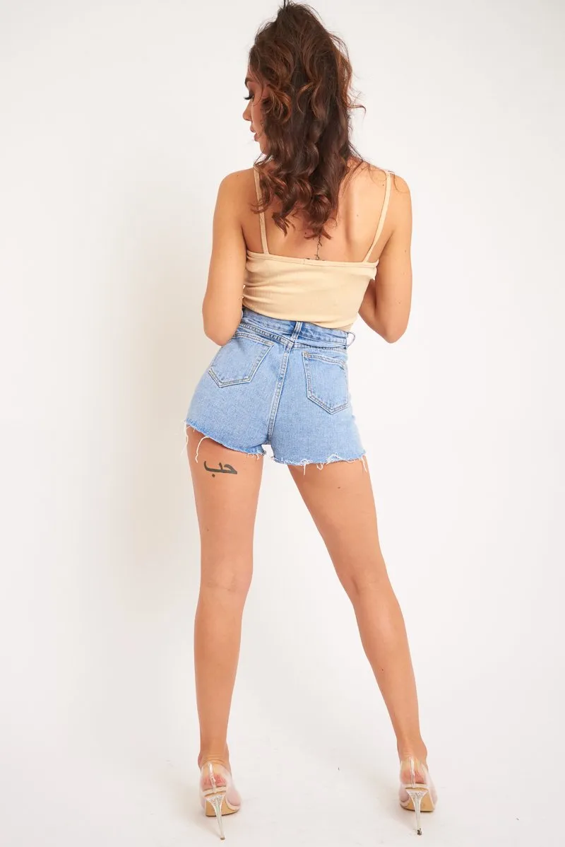 Camel Lace Up Ribbed Crop top - Prisha