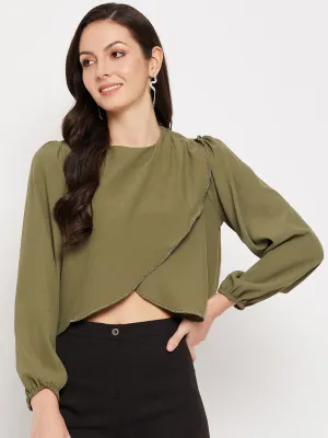 Camla Barcelona Dark Green Embellished Wrap  Top