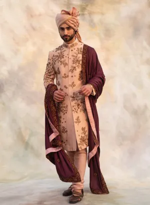 Champagne Embroidery Sherwani Set