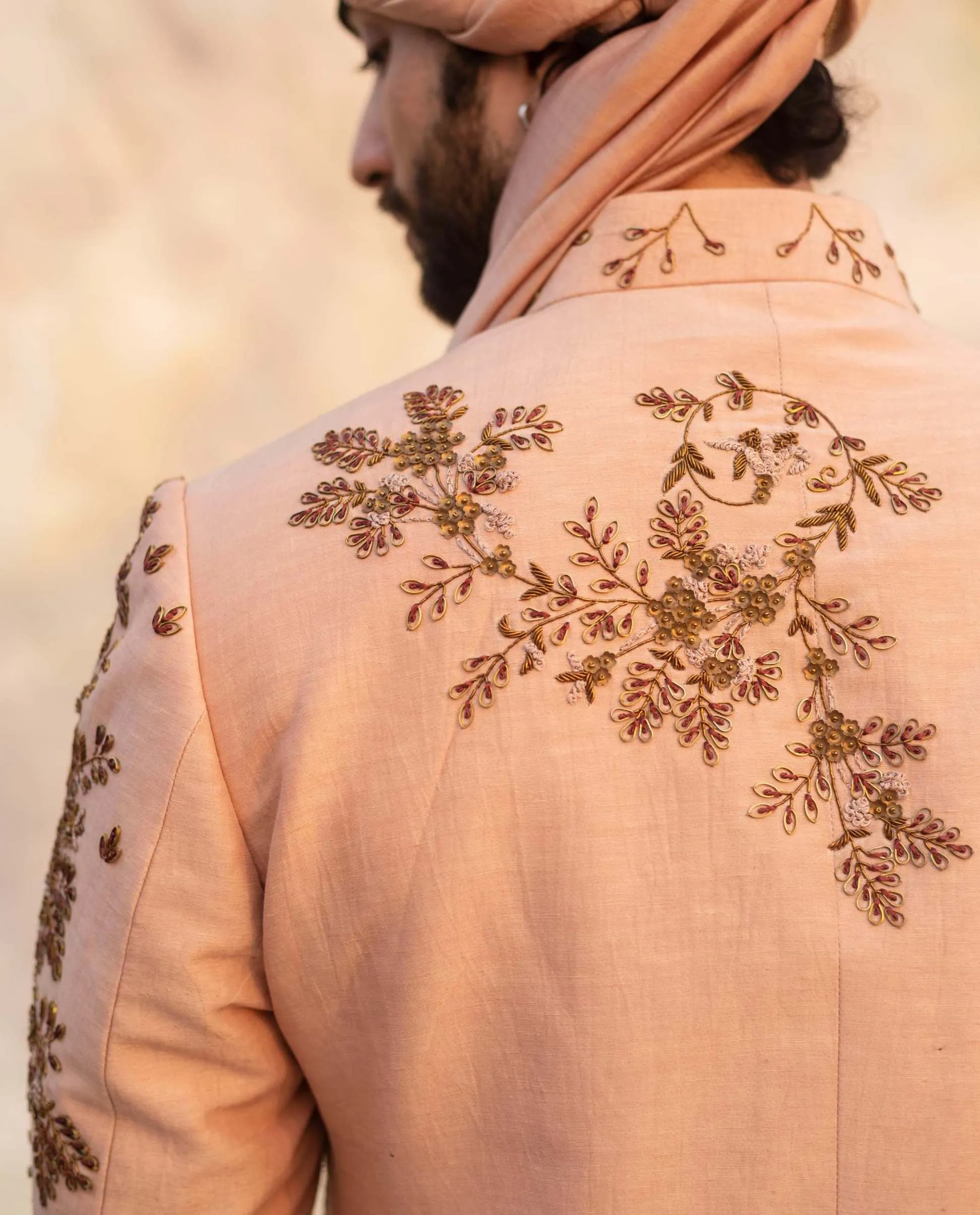 Champagne Embroidery Sherwani Set
