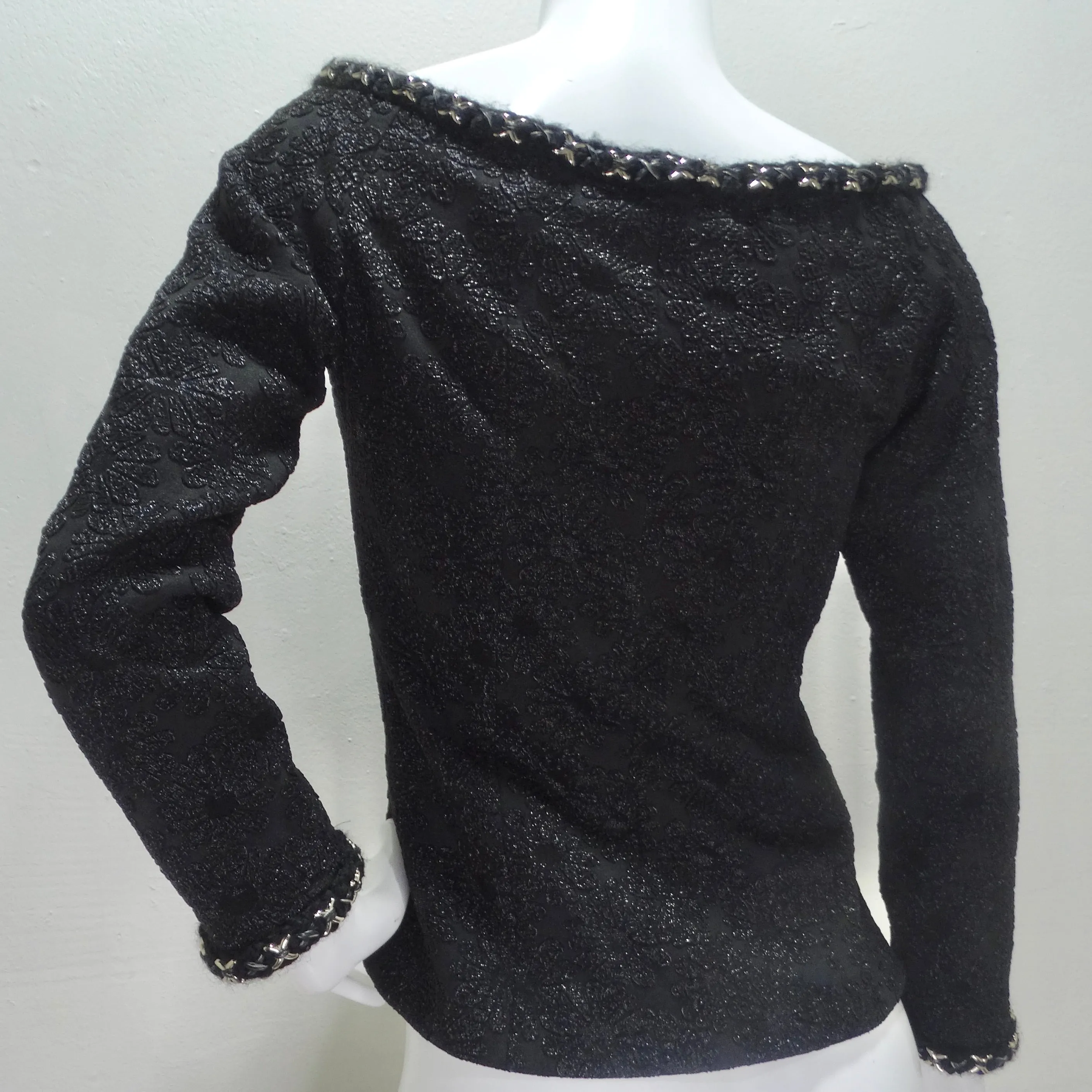 Chanel Embroidered Camellia Two Pocket Off Shoulder Button Jacket
