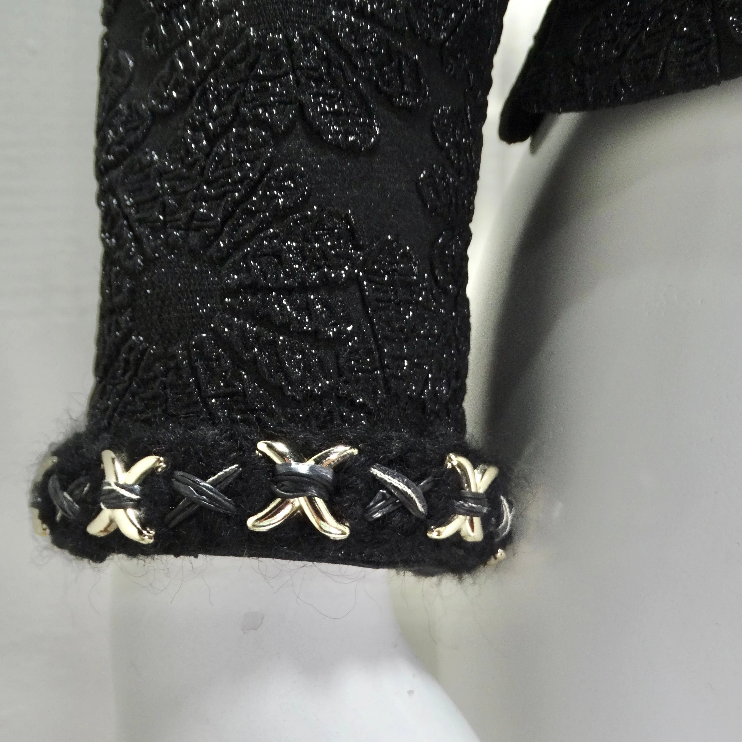 Chanel Embroidered Camellia Two Pocket Off Shoulder Button Jacket