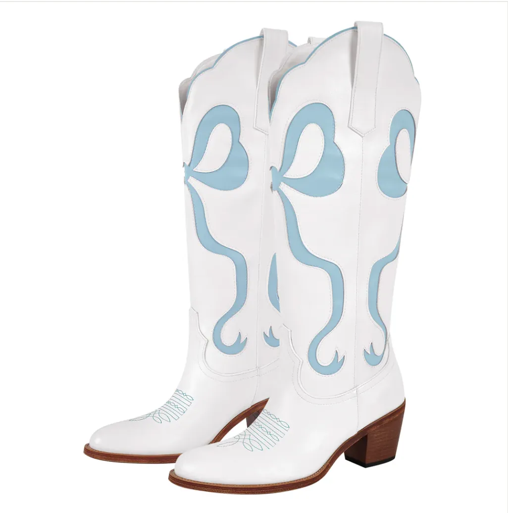 Charlotte Bow Boots - White/Blue