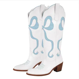 Charlotte Bow Boots - White/Blue