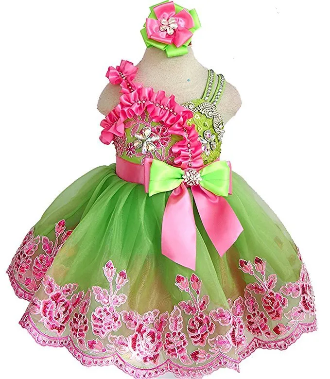 Charming Beaded Bodice Little Girl/Baby Girl/Kids/Toddler Pageant Dress With Hair bow