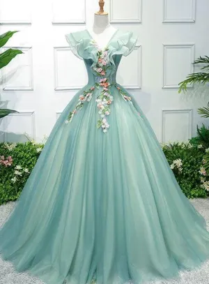 Charming Green Off Shoulder Ball Gown Party Dress, Sweet 6 Dress