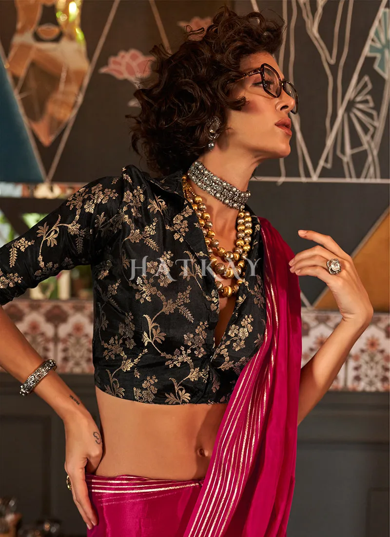 Cherry Red And Black Silk Saree