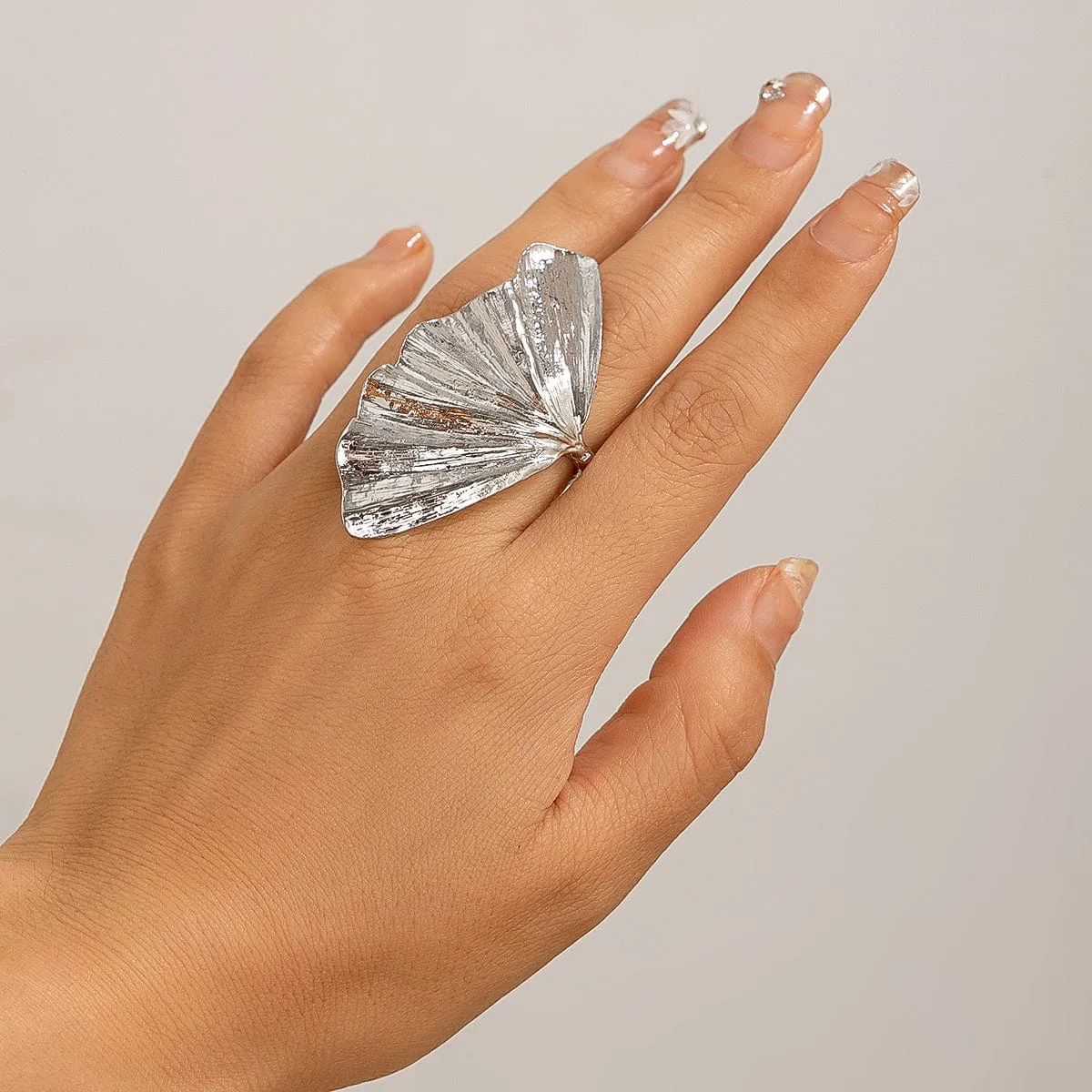 Chic Chunky Gold Silver Plated Ginkgo Leaf Ring