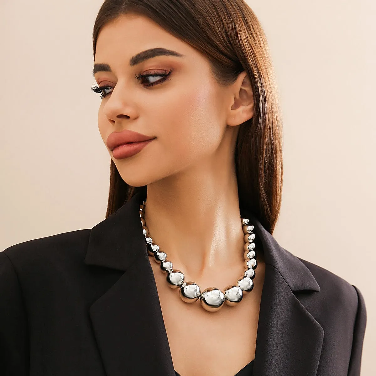 Chic Chunky Gold Silver Tone Ball Chain Necklace