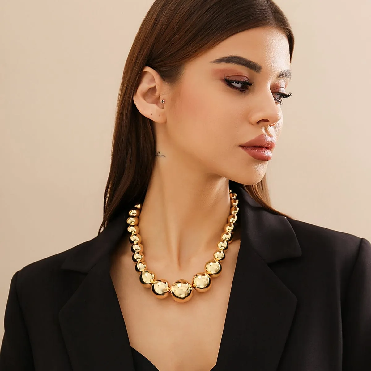 Chic Chunky Gold Silver Tone Ball Chain Necklace