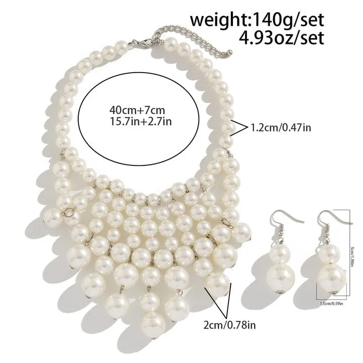 Chic Chunky Pearl Tassel Chain Necklace Earrings Set