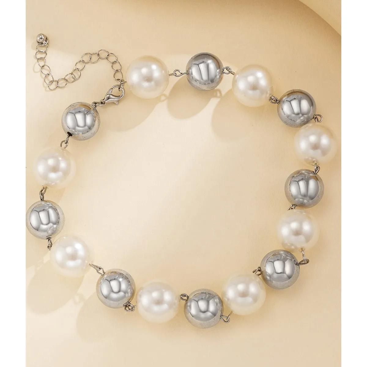 Chic Chunky Two Tone Pearl Chain Choker Necklace