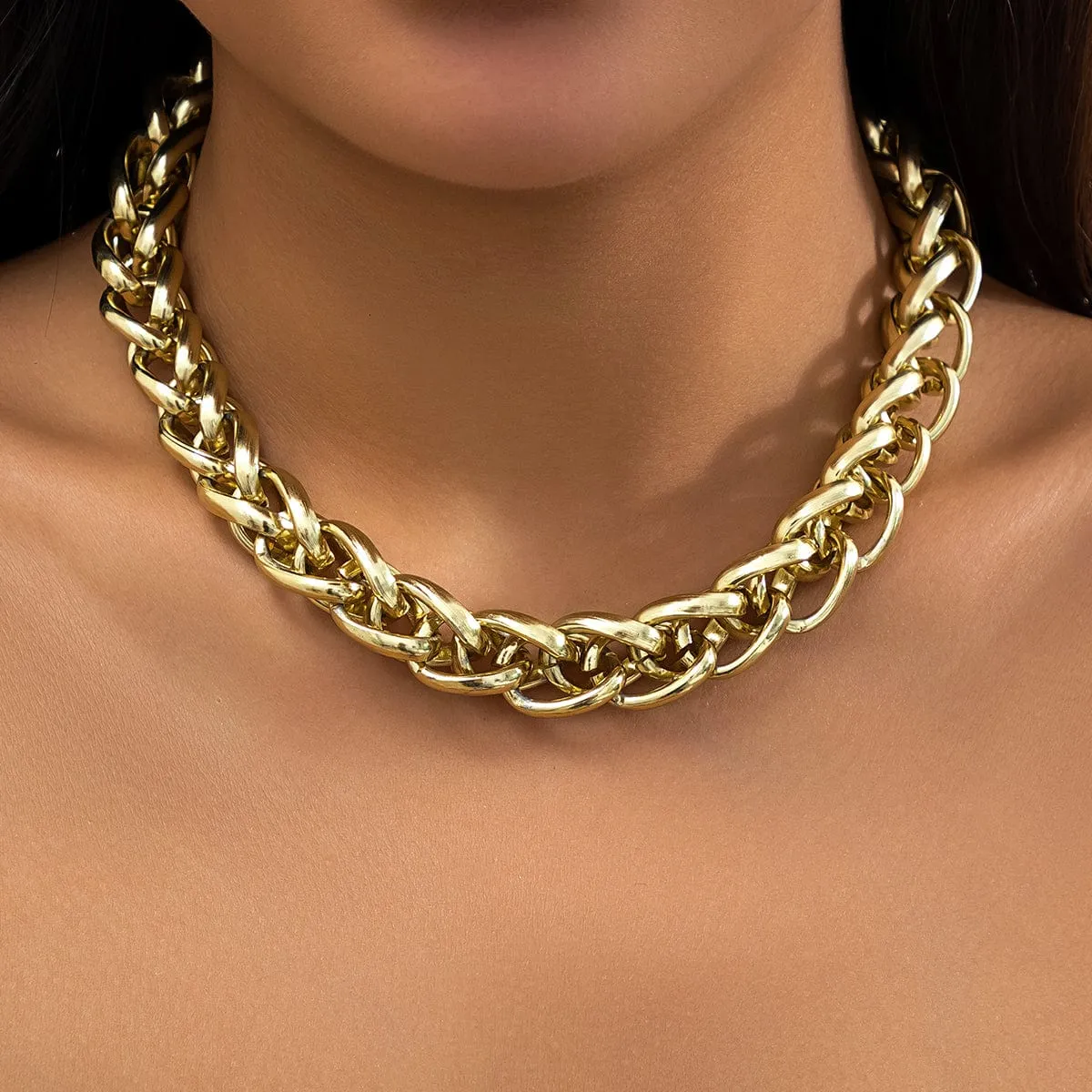 Chic Gold Silver Plated Chunky Braided Chain Necklace