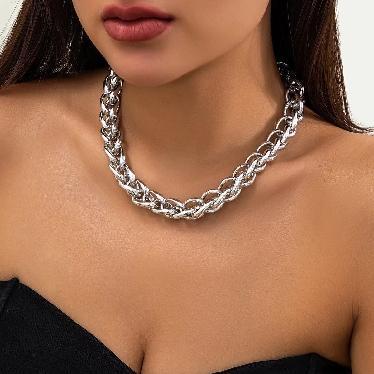 Chic Gold Silver Plated Chunky Braided Chain Necklace